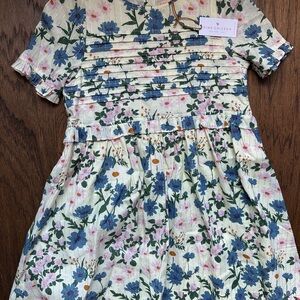 Pink Chicken Kids Dress with Blue and Pink Floral Design